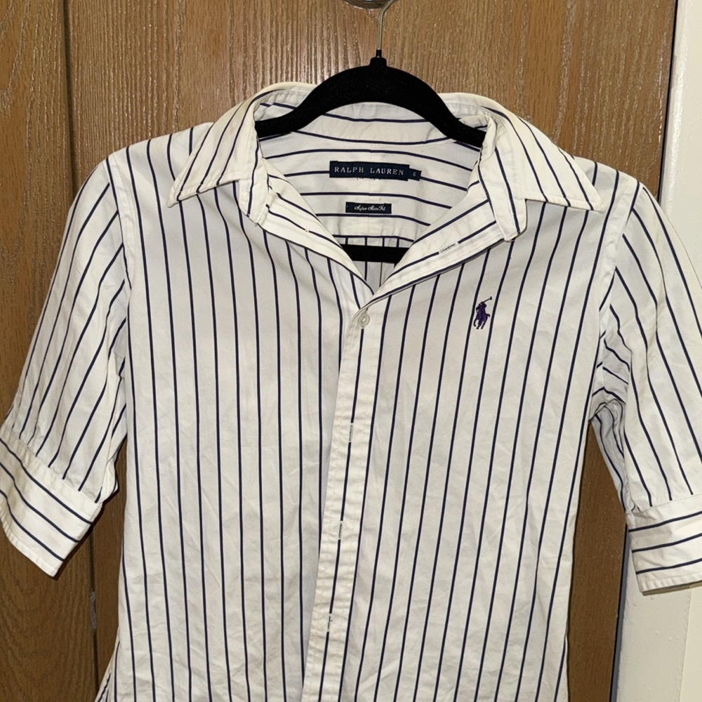 Ralph Lauren White and Black Striped Button Down Shirt